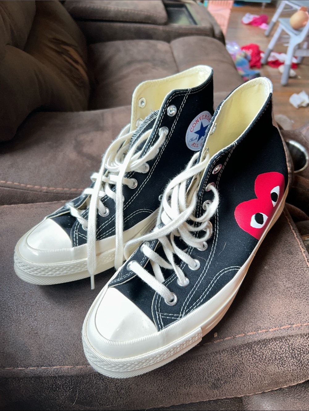 Womens converse play Black High-Top Sneakers with Red Heart Graphic brand new